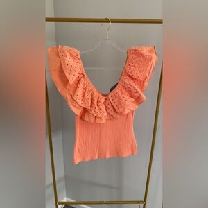 Ruffled Eyelet Orange Top